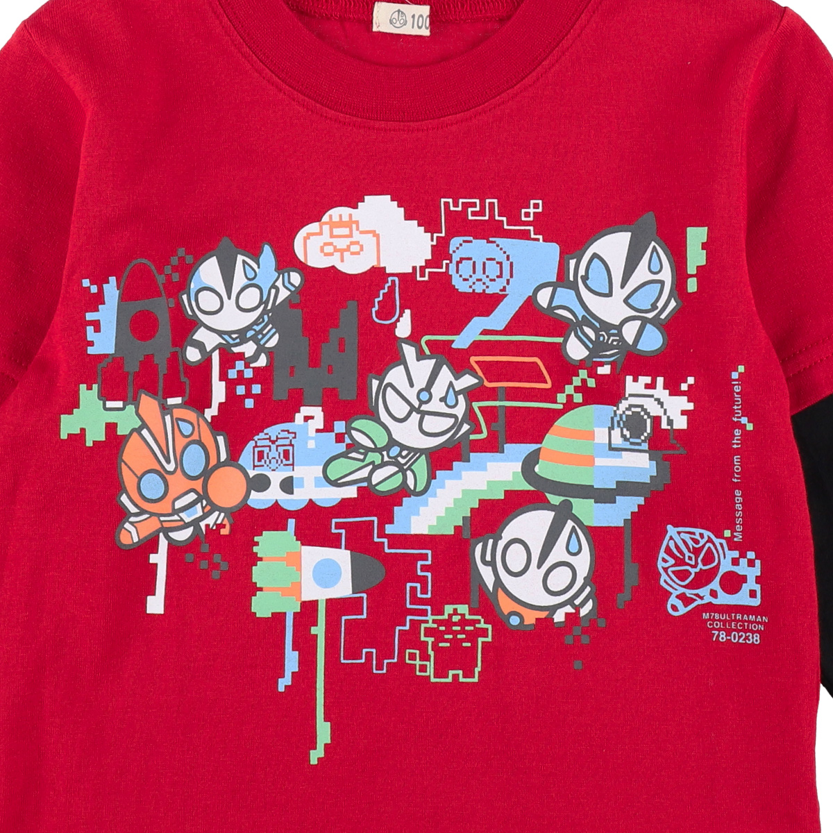 M78ウルトラマン レイヤード 長袖Tシャツ ピクセル レッド 55593